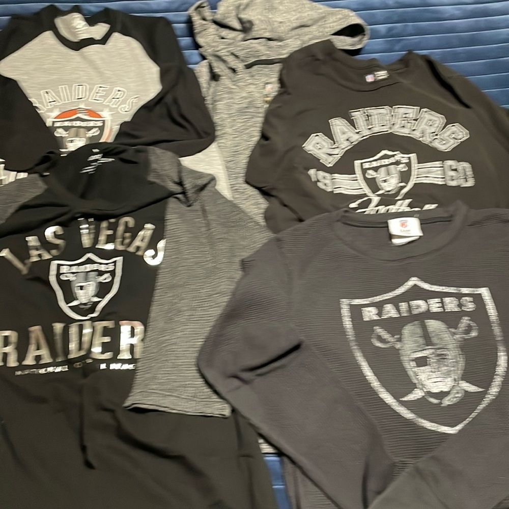 Lot of Raiders shirts and full zip hoodie